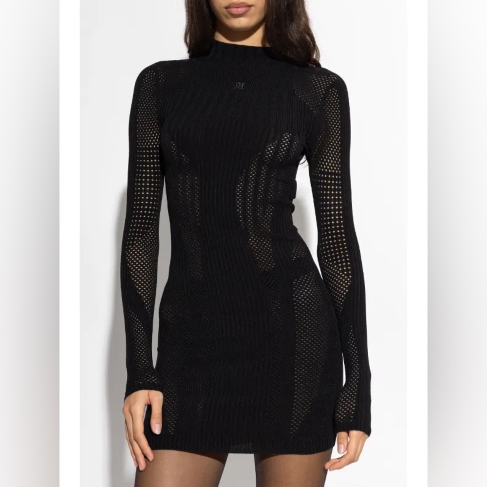 MISBHV Bianca black mesh long sleeve Bodycon mini dress Y2K Rave Clubwear Lg